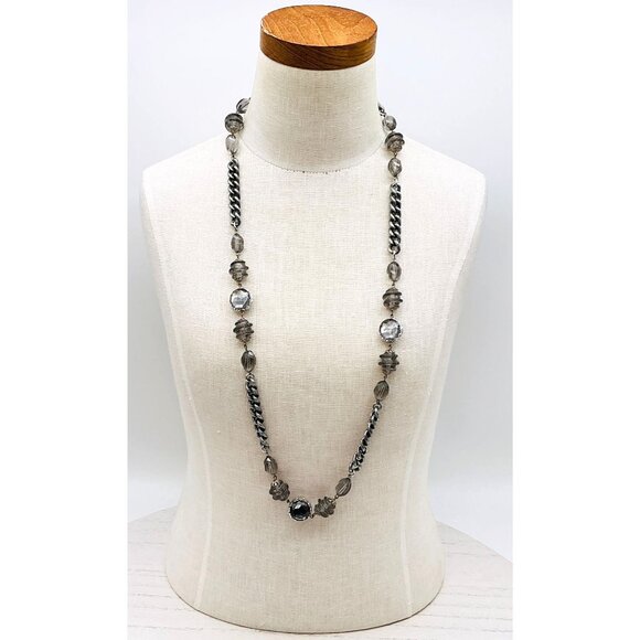 "Elegant Silver Chain Necklace With Smoky Quartz resin Beads" - Picture 6 of 6